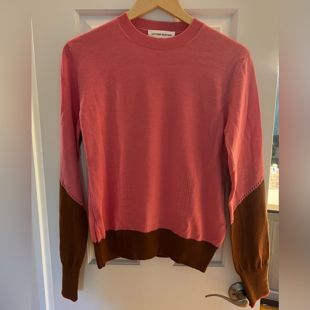 Victoria Beckham pink and brown knit sweater